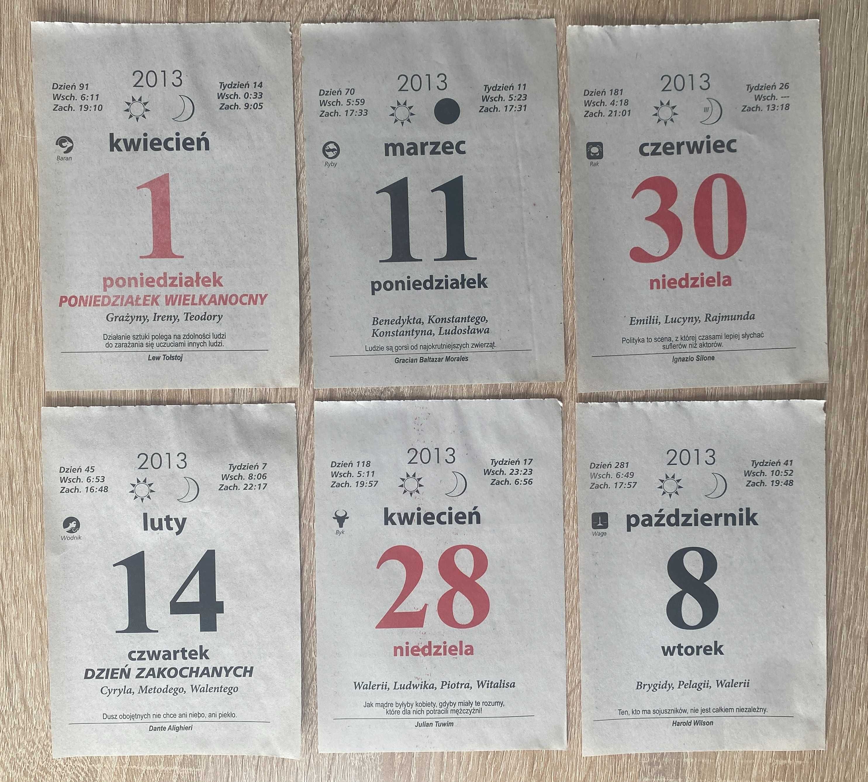 Oryginalna kartka z kalendarza zrywaka 2013 r. Prezent Rocznica