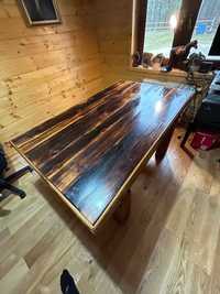Stół, Biurko  - stare belki , blat żywica ( stare deski)