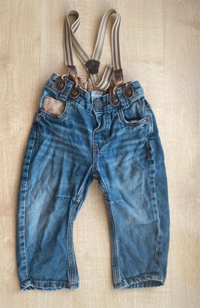 Jeansy szelki dla chlipca h&m 74cm 6-9 mcy