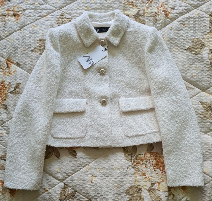 Krótka kurtka boucle Zara M żakiet marynarka kieszenie nowa