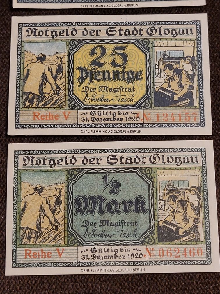 Notgeld pieniądz zastępczy Miejscowość Głogów Glogau 1920r banknot