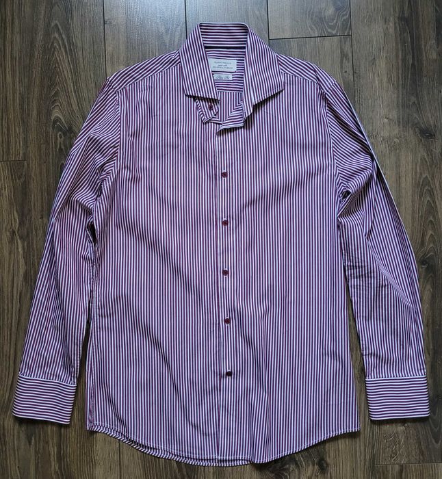 koszula Gianni Feraud 16" 40 slim fit w paski burgundowy bawełna