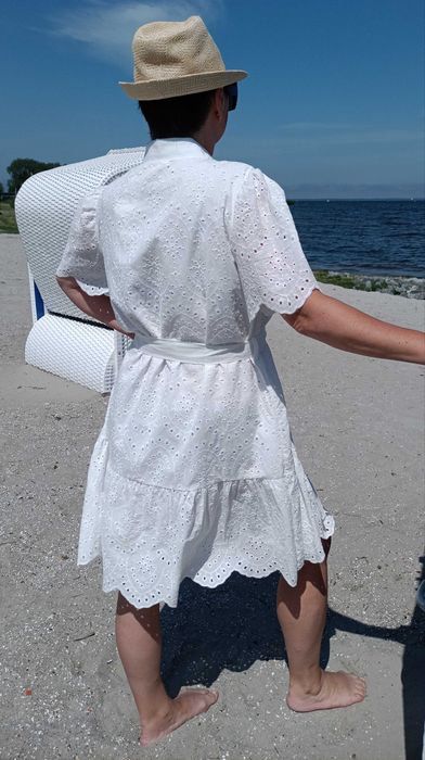 Nowa sukienka biała ażurowa z koronki na lato bawełna 100%