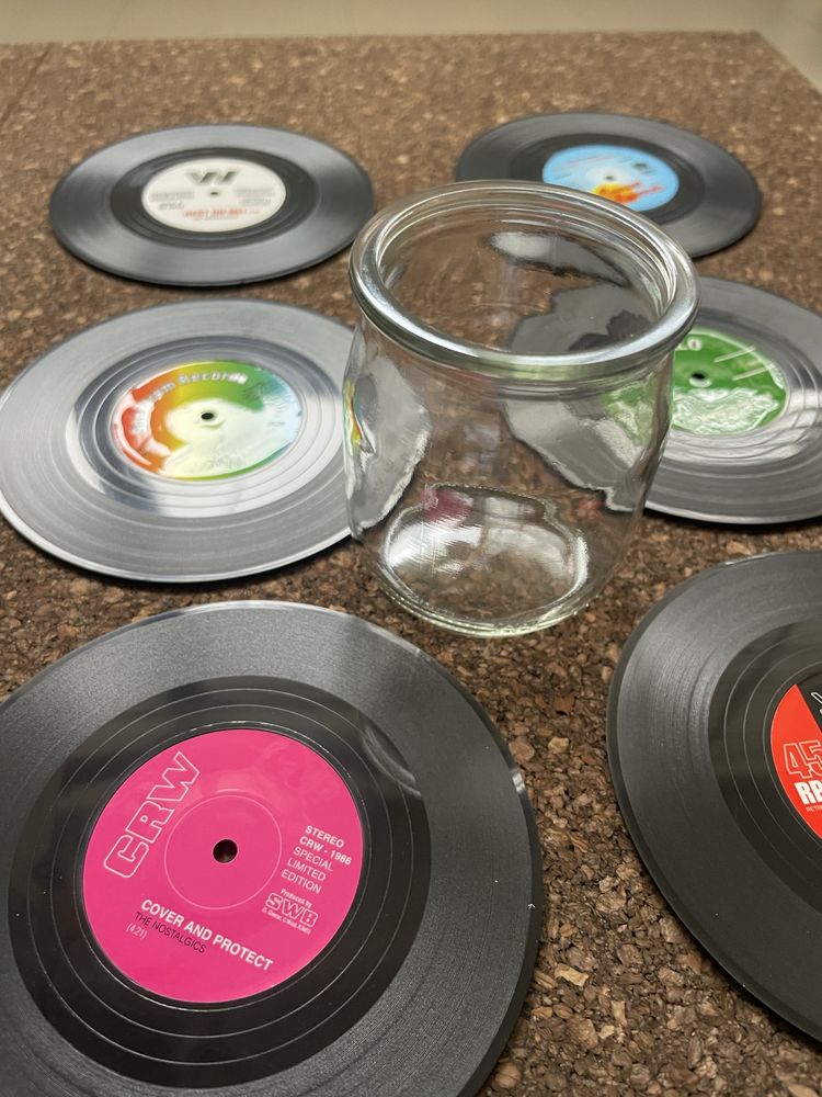 6 bases de copo imitar disco vinil