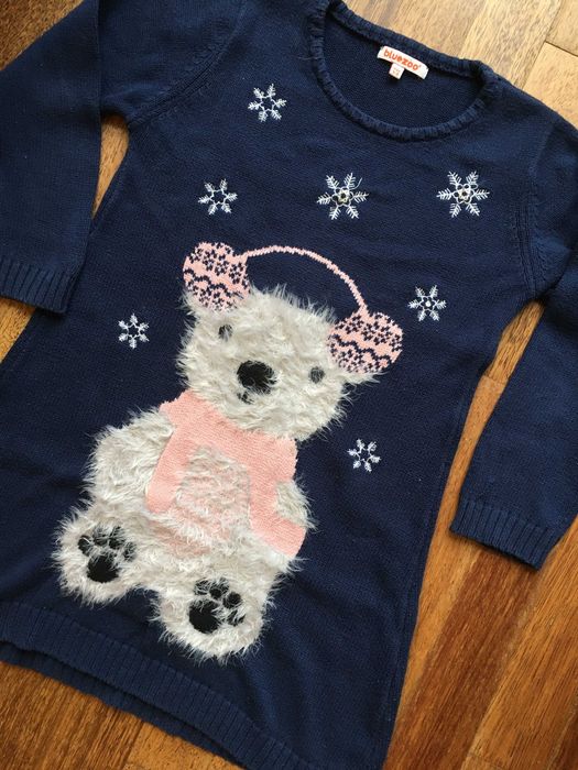 Sukienka z misiem dzianina granatowa r. 104-110 stan bdb BlueZoo