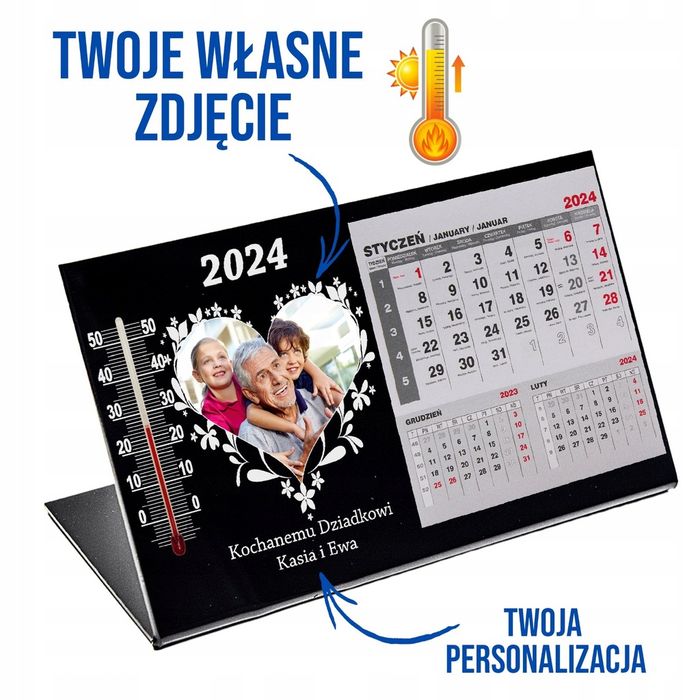 Kalendarz dzień babci z dedykacja ze zdjęciem termometrem