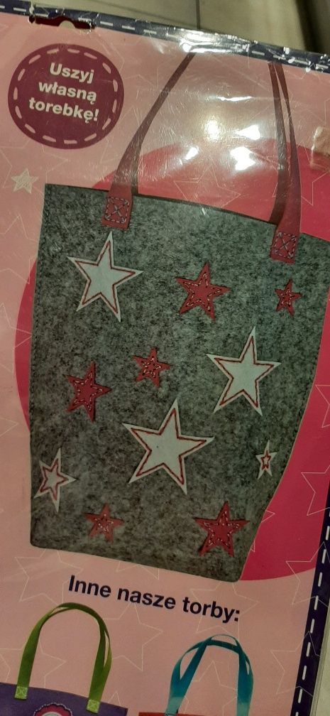 Filcowe robótki filcowa torebka szara z różowymi elementami