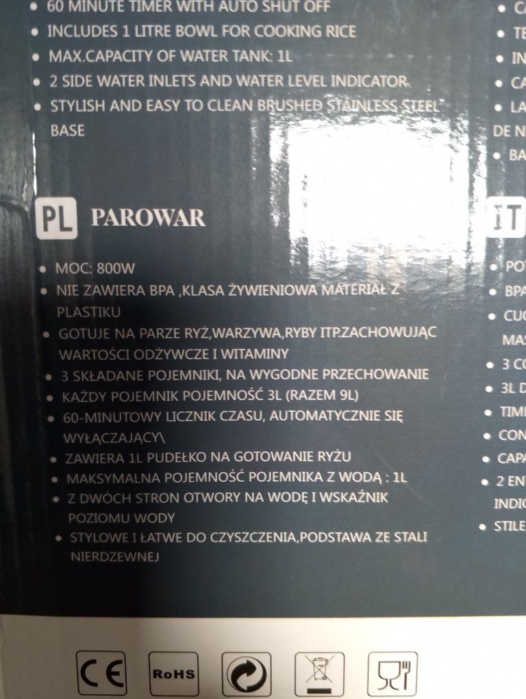Parowar Aigostar 30INA 9L srebrny/szary 800 W