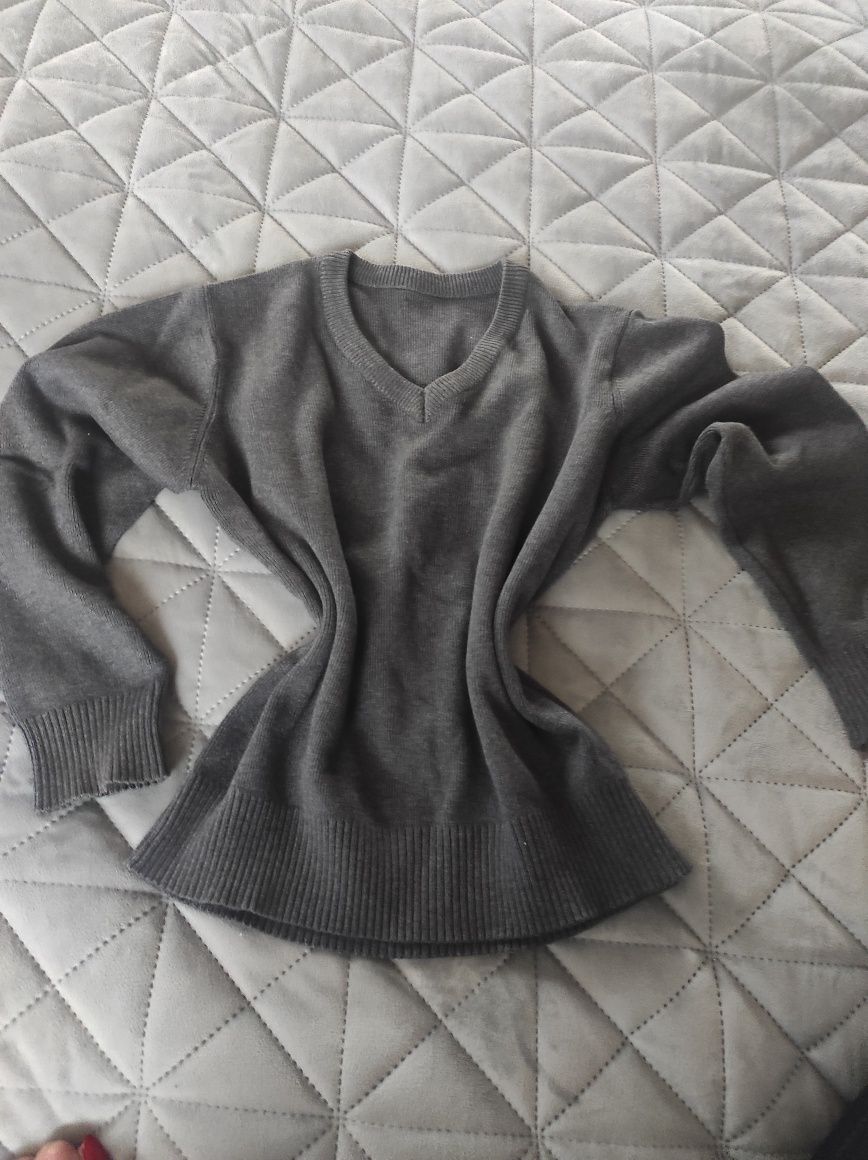 Szary sweterek elegancki, 116 cm, w karo, komunia, chrzciny, nowy