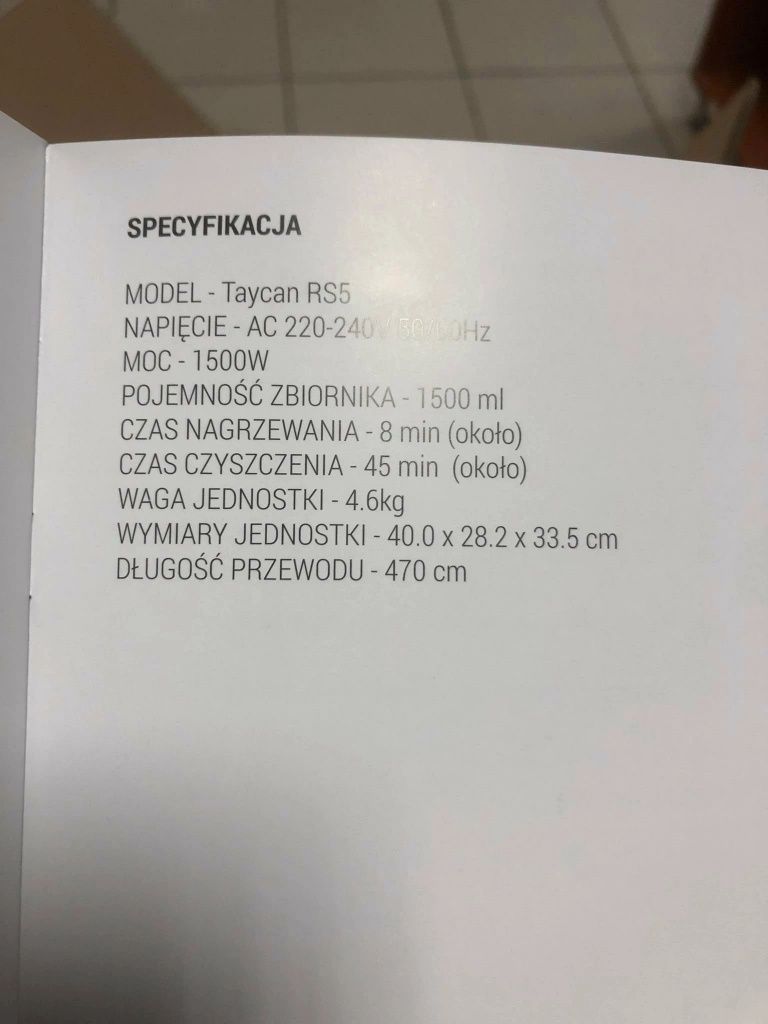 Profesjonalna myjka parowa Taycan RS5 system parowy