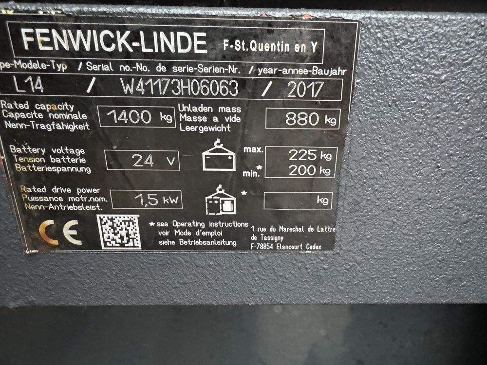 Paleciak elektryczny Linde 1400 kg 190 cm wózek L 14