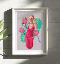 Ilustracja plakat obraz wydruk A4  Classy Woman Viva Magenta