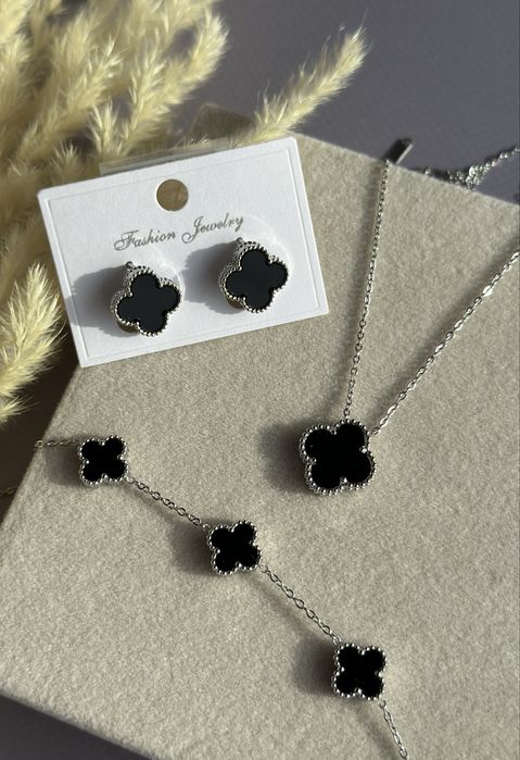 Набір прикрас клевер,сережки,підвіска,конюшина,ван кліф,медична сталь