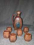 Zestaw ceramiczna karafka kieliszki PRL Kudowa Zdrój pijałka vintage