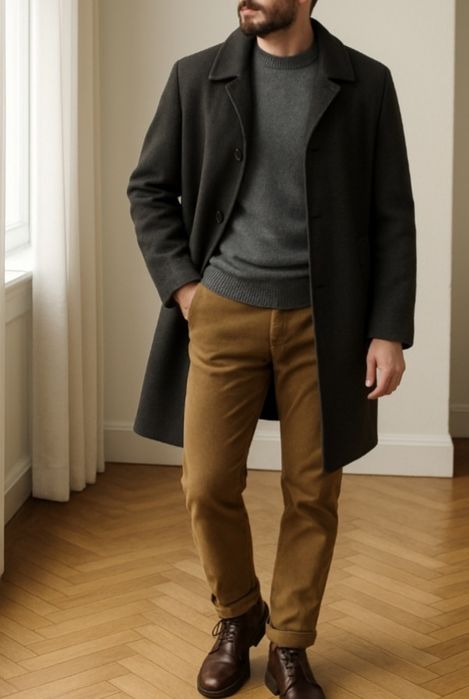 Elegancki męski płaszcz wełniany L XL