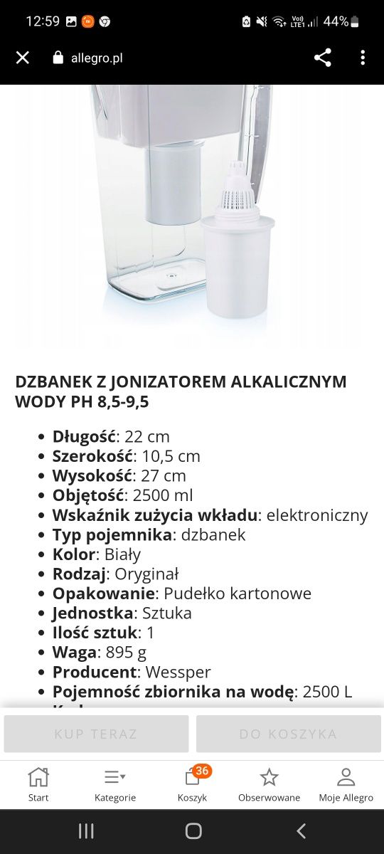 Dzbanek filtrujący alkaiczny