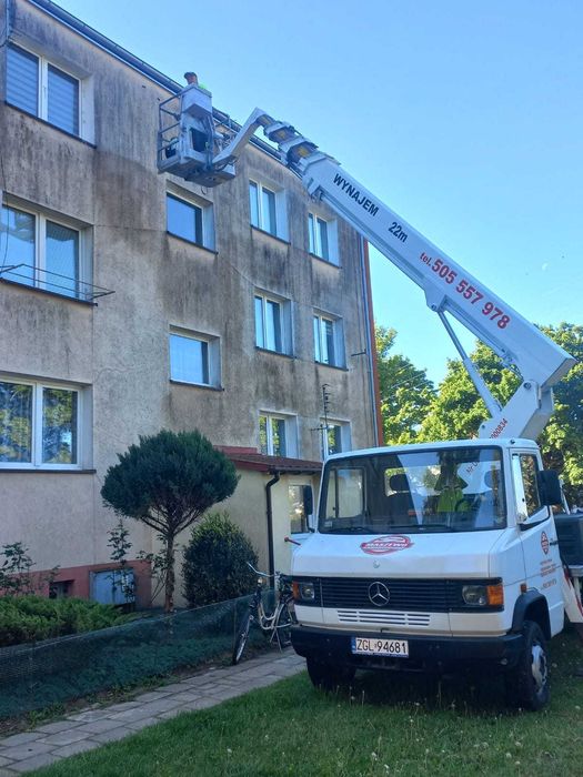 Mycie elewacji, wycinka drzew, usługi podnośnikiem koszowym 22m i 16m