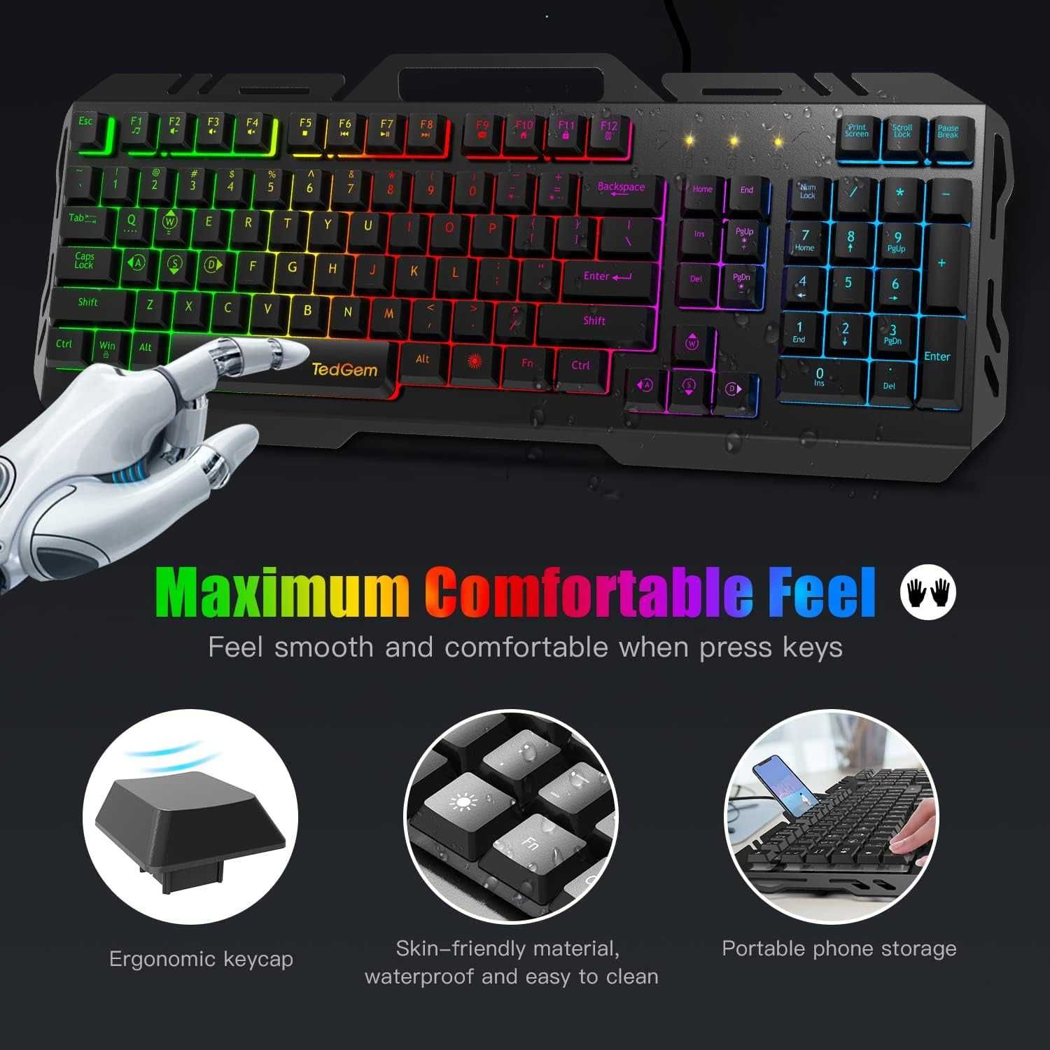 TedGem C0141 Klawiatura hybrydowa przewodowa gamingowa RGB dla graczy