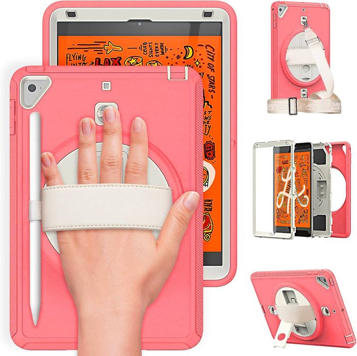 Etui do iPad Mini 4/5 7,9" z Podstawką i Paskiem na Ramię Różowe