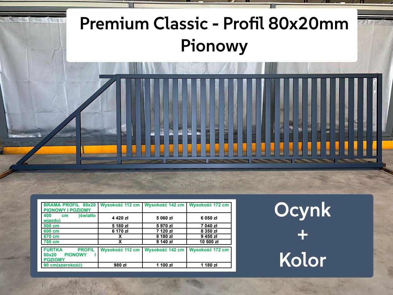 Brama przesuwna pion. profil 80x20 (4mx1,5m) ocynk PRODUCENT