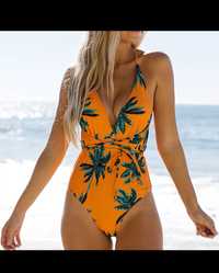 Nowy strój kąpielowy S M Orange palmy jednoczęściowy