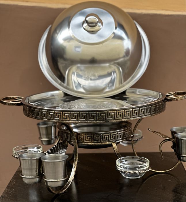 Садж для шашлыка Люкс греция с соусницами и рюмками 36 см