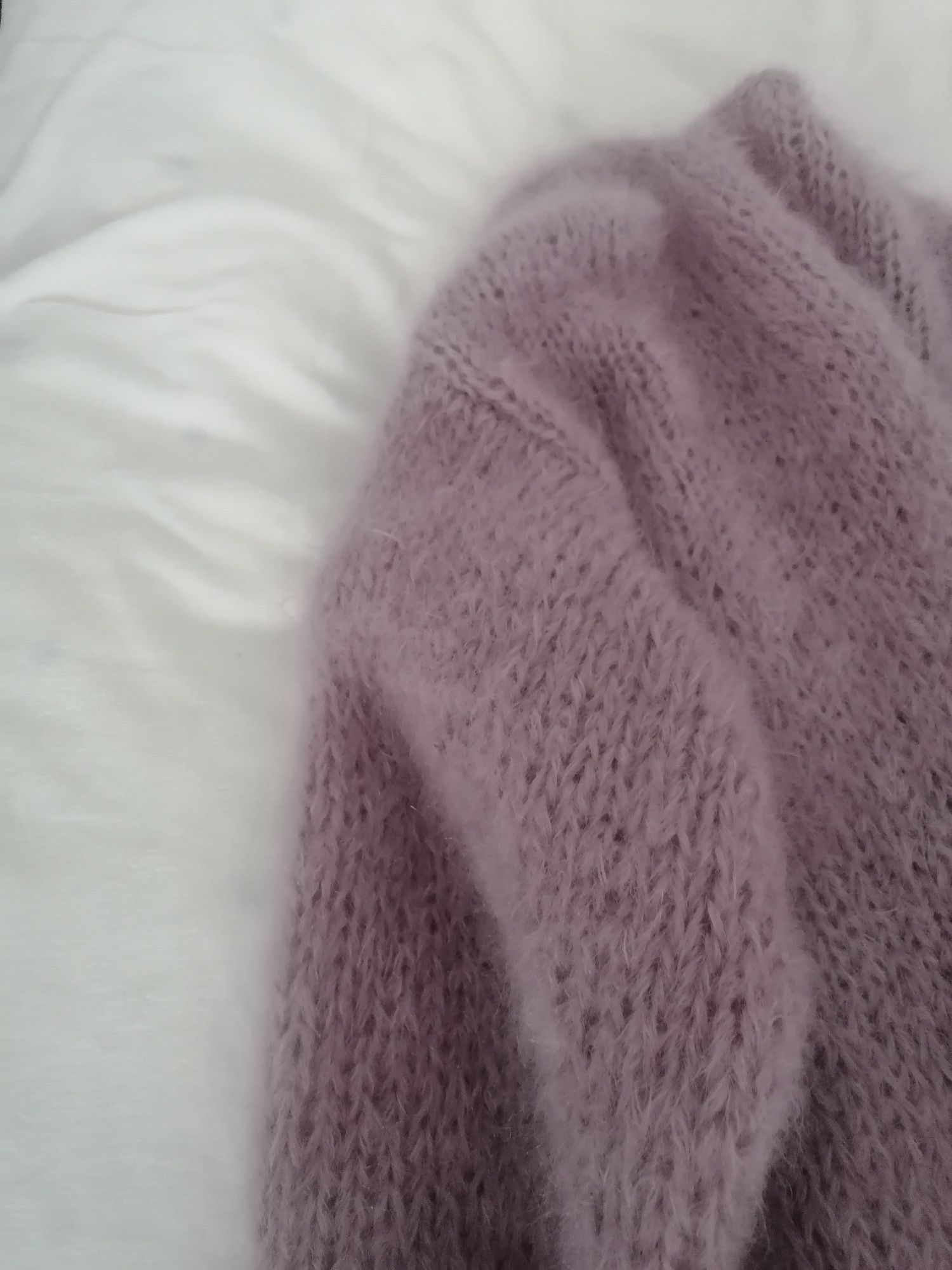 Liliowy gruby ciepły sweter z moheru Nowy onesize M L XL