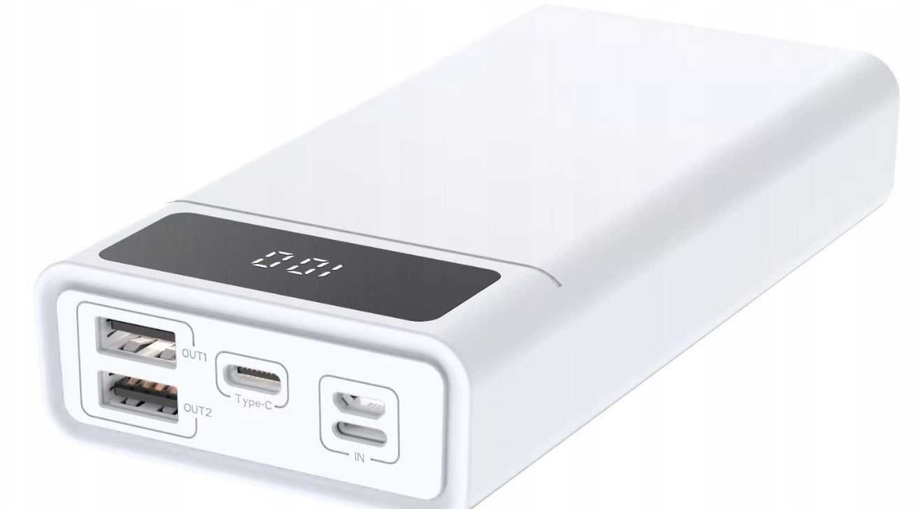 Power Bank Duża Pojemność 40000mAh 2 x USB szybki PD QC USB-C biały FV