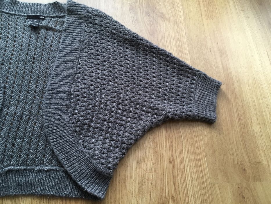 Sweter damski krótki kardigan szary srebrna nitka M/L firma H&M