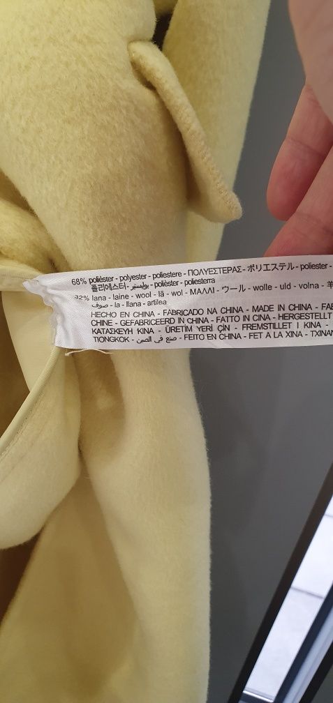 Żółty płaszcz z wełną zara S oversize