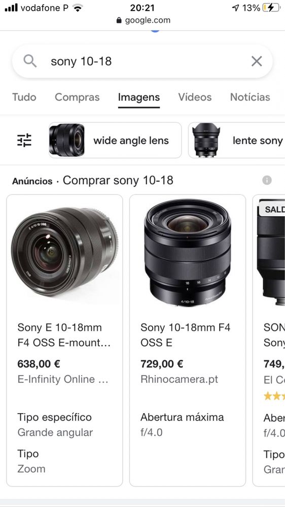 Lente sony 10-18 e-mount f4
