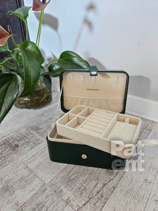 Szkatułka kuferek organizer na biżuterię podwójny zamykany pojemny