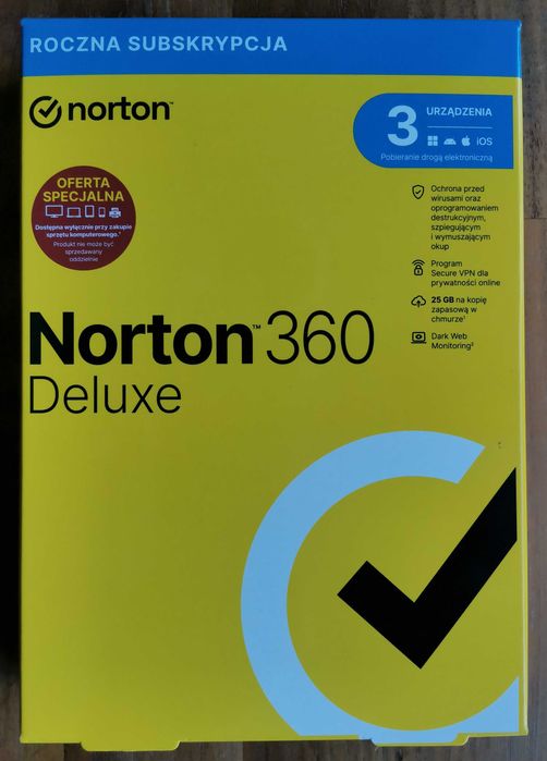 Antywirus NORTON 360 Deluxe 25GB 3 URZĄDZENIA 1 ROK Kod aktywacyjnyBOX