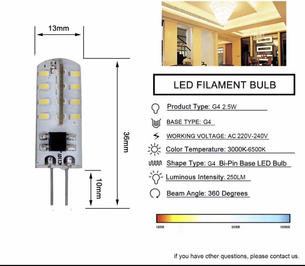 светодиодная лампа 220V -G4 -2.5 W.
