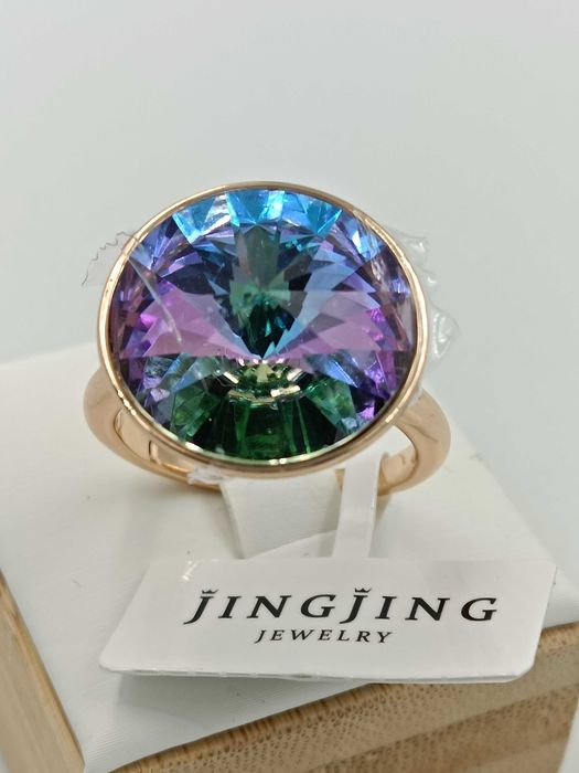 Pierścionek pozłacany 18k złotem fiolet kryształ Swarovskiego 9,10