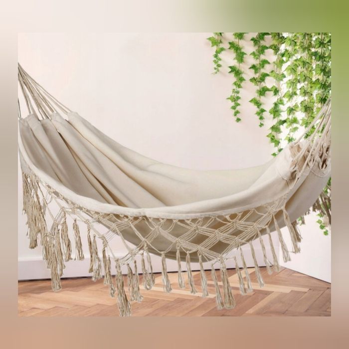 Hamak beżowy boho XXL z frędzlami NOWY