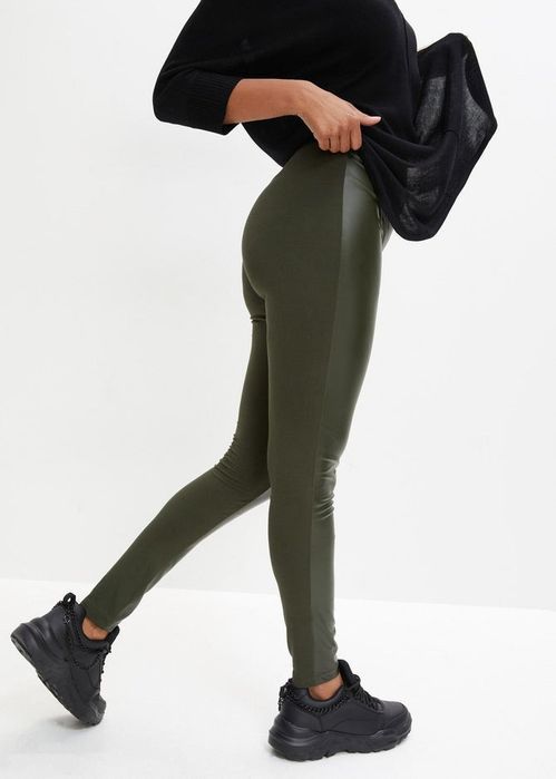 B.P.C legginsy ciemnozielone z eko skórą r.40/42