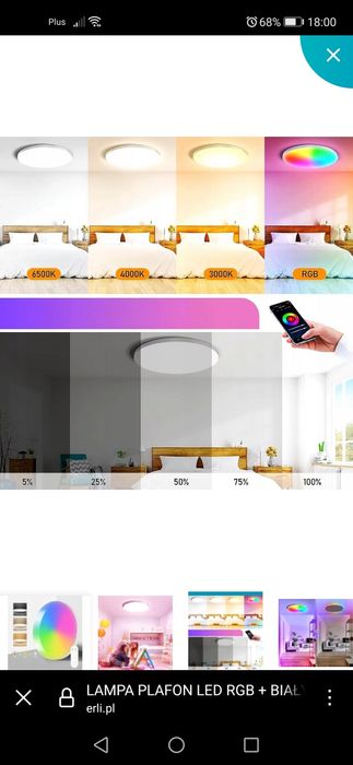 Lampa sufitowa LED RGB + biała - sterowanie smart, pilota 30 cm