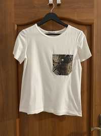 Koszulka t-shirt Zara S kremowa biala