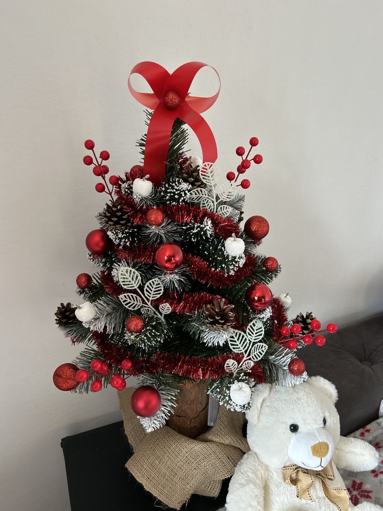 Choinka w doniczce z dekoracją i ozdobami - 70 cm