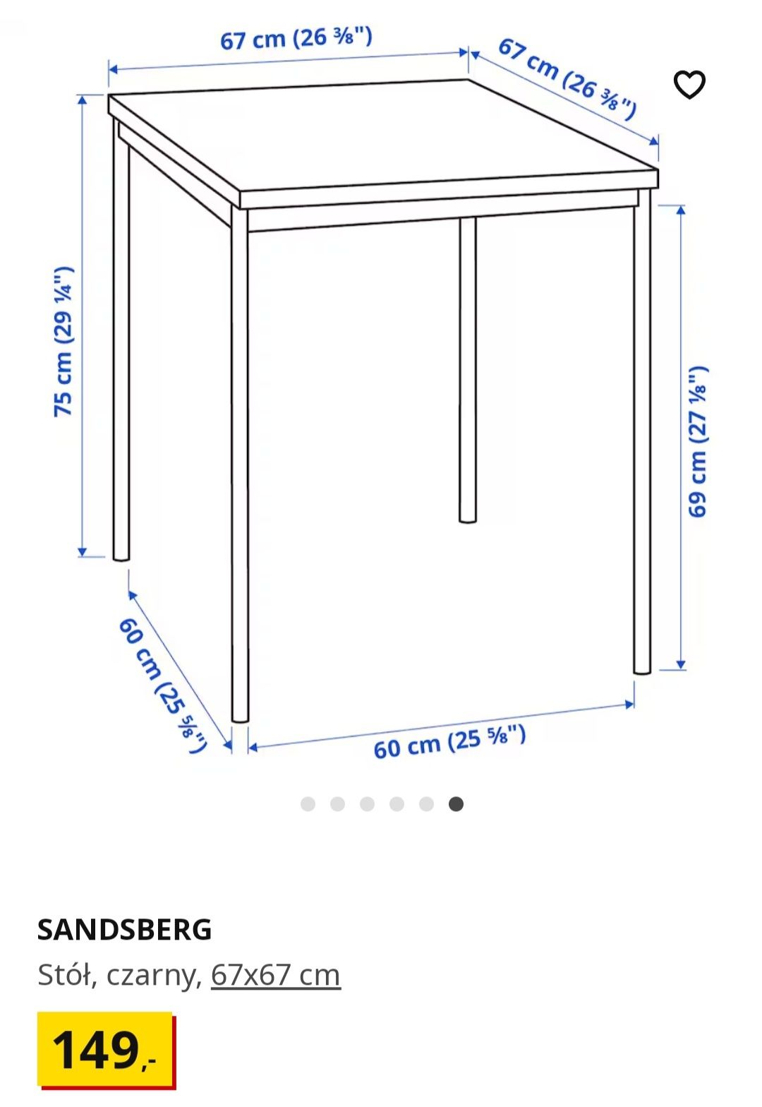 Stół SANDSBERG Ikea 67×67 Do małej kuchni