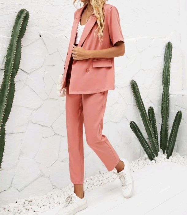 Damski garnitur komplet S marynarka krótki rękaw I długie spodnie