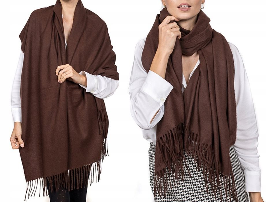 Nowy kaszmirowy szal szalik brąz czekoladowa 190 x 70