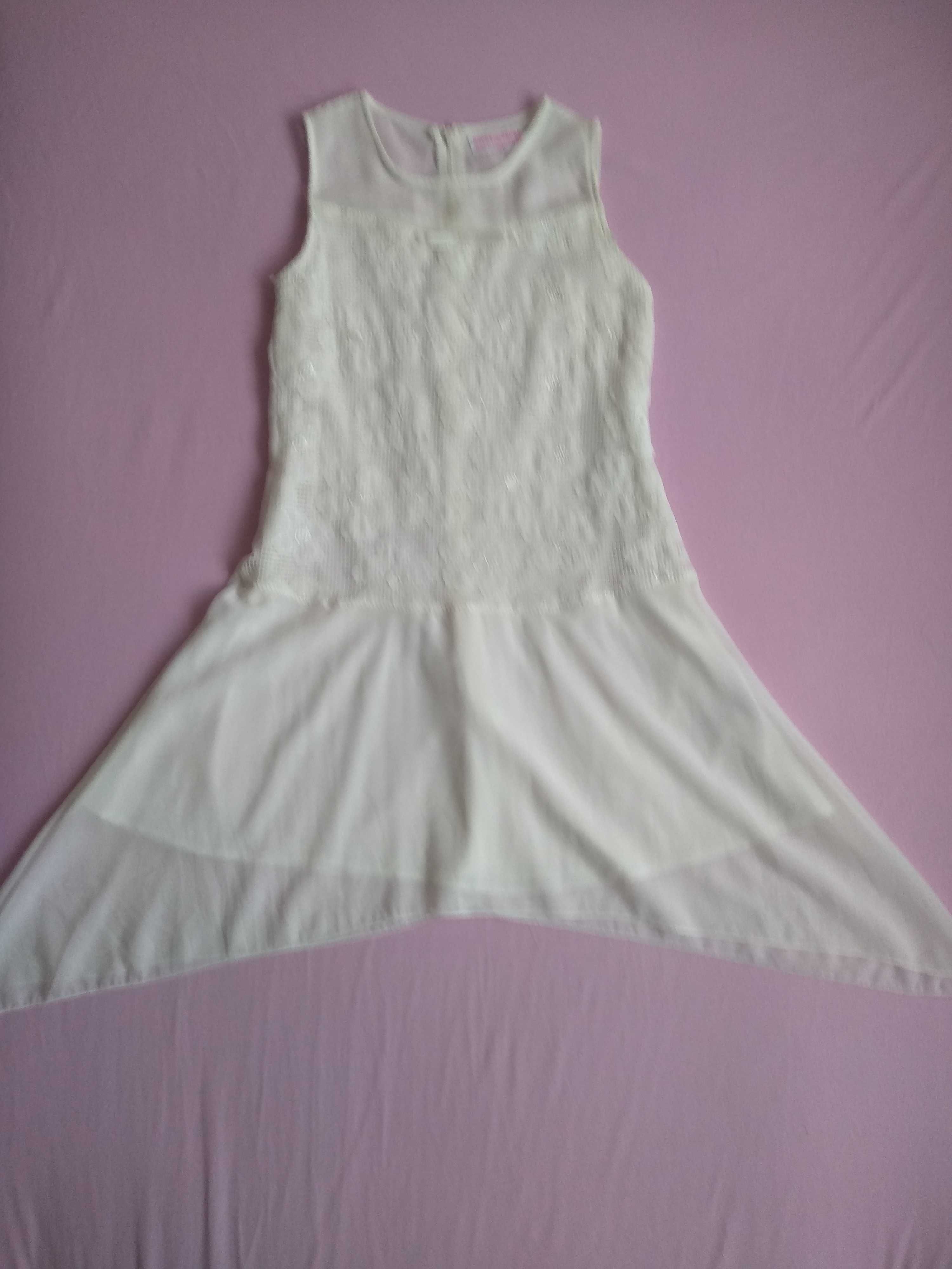 Nowa biała, śmietankowa sukienka na lato, bez rękawów 152 r.