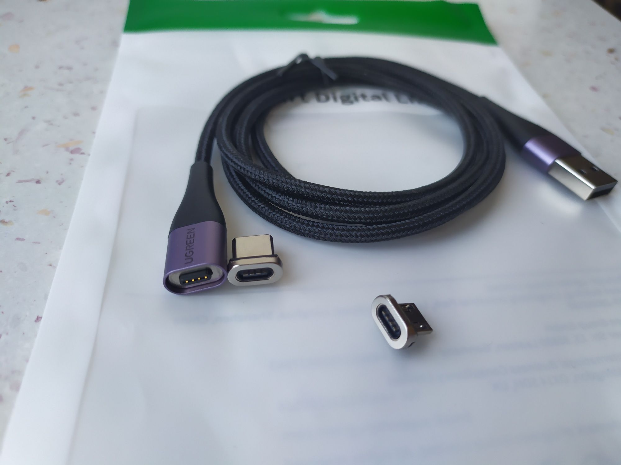 Ugreen магнитный кабель Type-C, Micro Usb (1,0м)