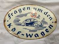 Niemiecka tablica/ szyld emaliowany, volskwagen, propaganda III Rzesza