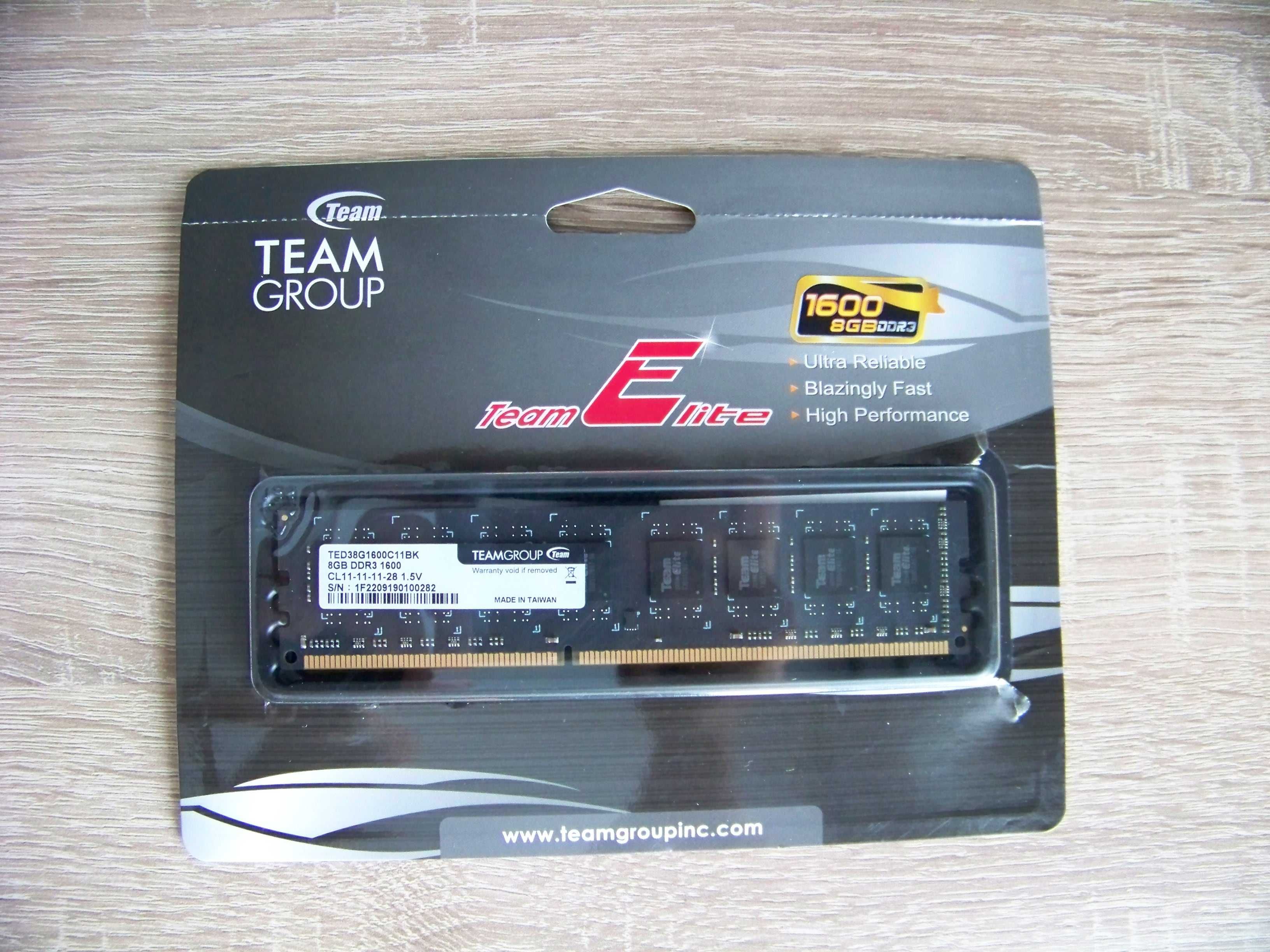 Новая оперативная память Team Elite DDR3 8GB 1600, гарантия до 2026