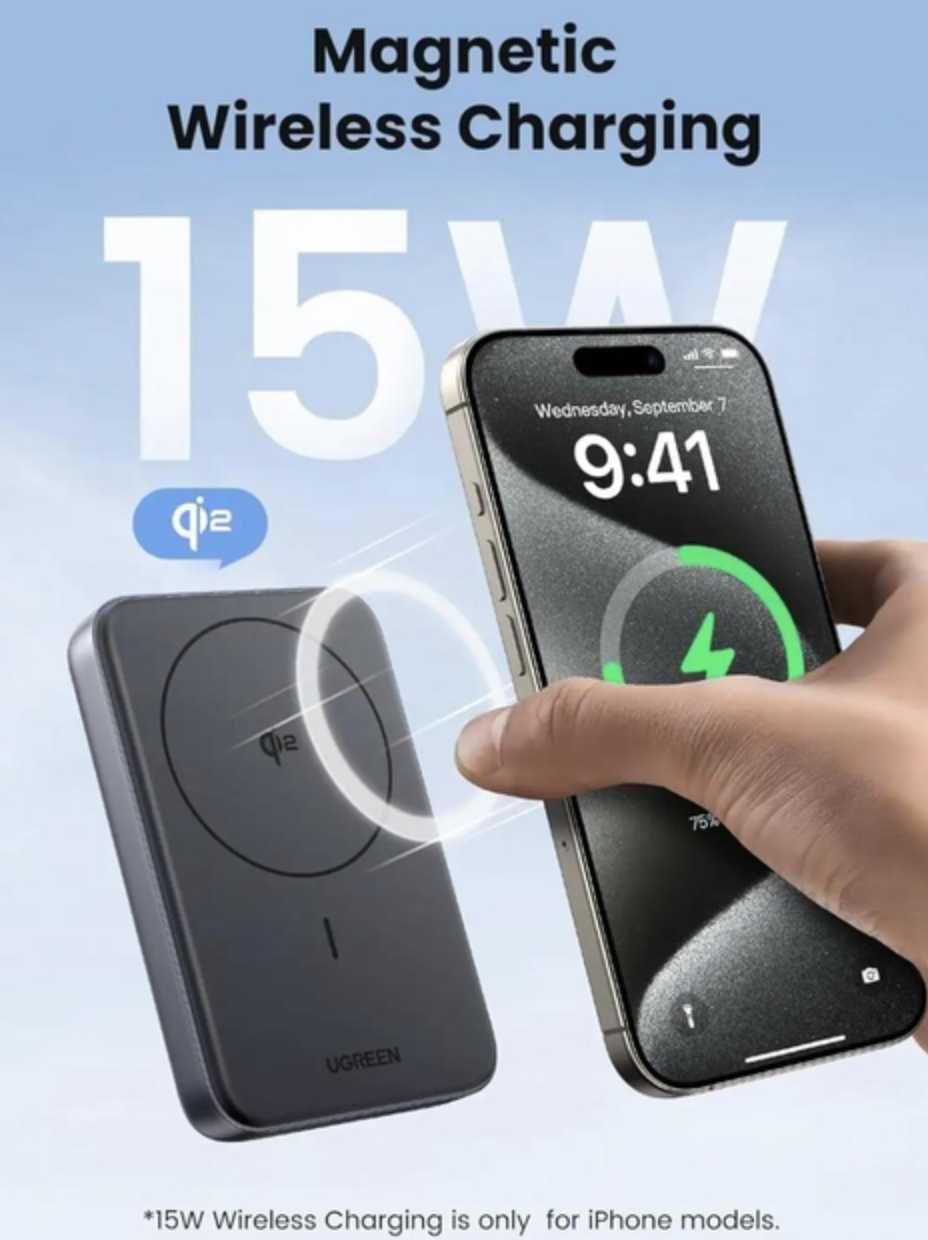 Зовнішній Повербанк UGREEN 10000mAh QI2 15W / USB-C 30W. Новинка 2025р