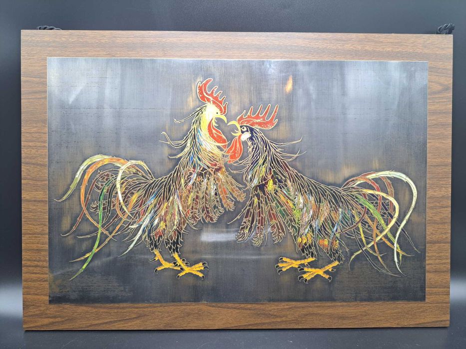 Obraz koguty na blasze desce rękodzieło Wiener damascier kunst