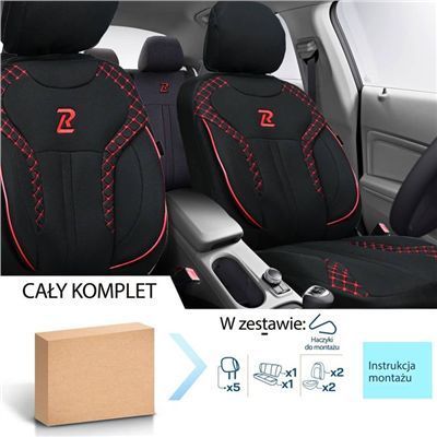 Pokrowce Samochodowe Komplet Lyon Czarno-Czerwone